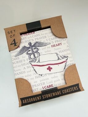 NEW Carson Nurses Prayer Coaster Set 4 Stoneware Cork Medical RN CNA Gift